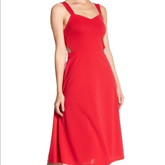 Free Press Side Cutout Midi Dress Red Sleeveless - Picture 1 of 6